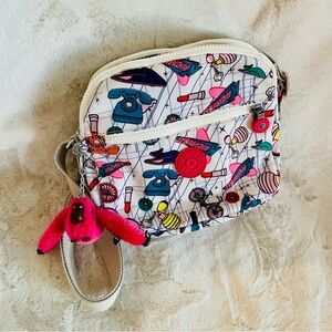 Kipling Keefe Crossbody Bag in Sweet Shop Print w/ Monkey Keychain